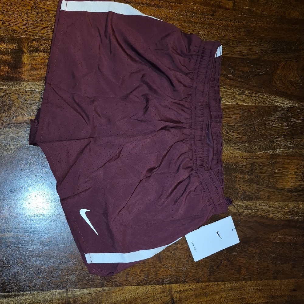 Nike Burgundy Shorts with White Swoosh